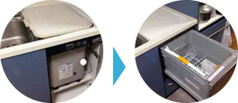 ヤマハトップオープン食洗機をスライド食洗機に取替たビフォーアフターのイメージ