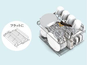 三菱電機の食洗機　マルチラック　上かごを広く使うとき