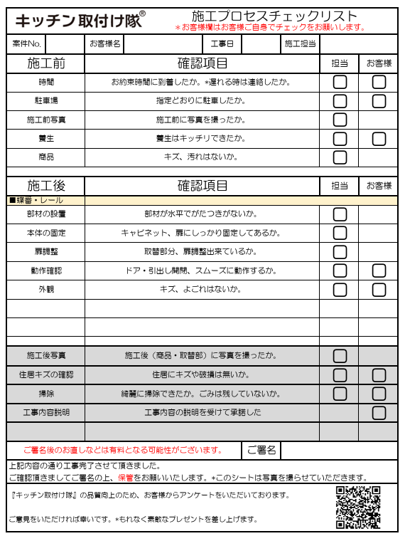キッチンの扉を交換したい！　施工プロセスチェックシート（扉交換）