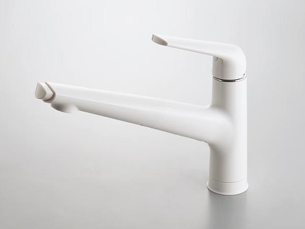 パナソニックのキッチン水栓おすすめポイント　キッチン水栓　一般地用　パナソニック製（Panasonic）JUA03FWSNE　混合水栓サラサラワイドシャワー　ホワイト スゴピカ素材