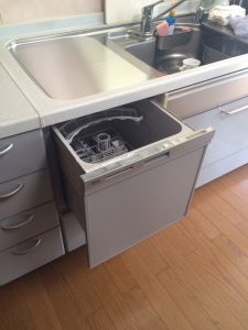 ミカドキッチン　RKW-404A-SV  トップオープン食洗機,上蓋式食洗機,入れ替え,取り替え工事,キッチンプチリフォーム,パナソニック,スライド食洗機へ交換,