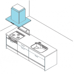 センター 天井吊り タイプのレンジフードお取替え キッチン機器取付け情報