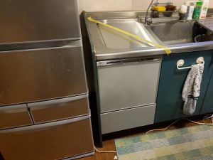 トップオープン食洗機EW-CB57PFからスライド食洗機NP-45MS9Sに取替え工事です　ナスステンレスキッチン　千葉県印旛郡にて